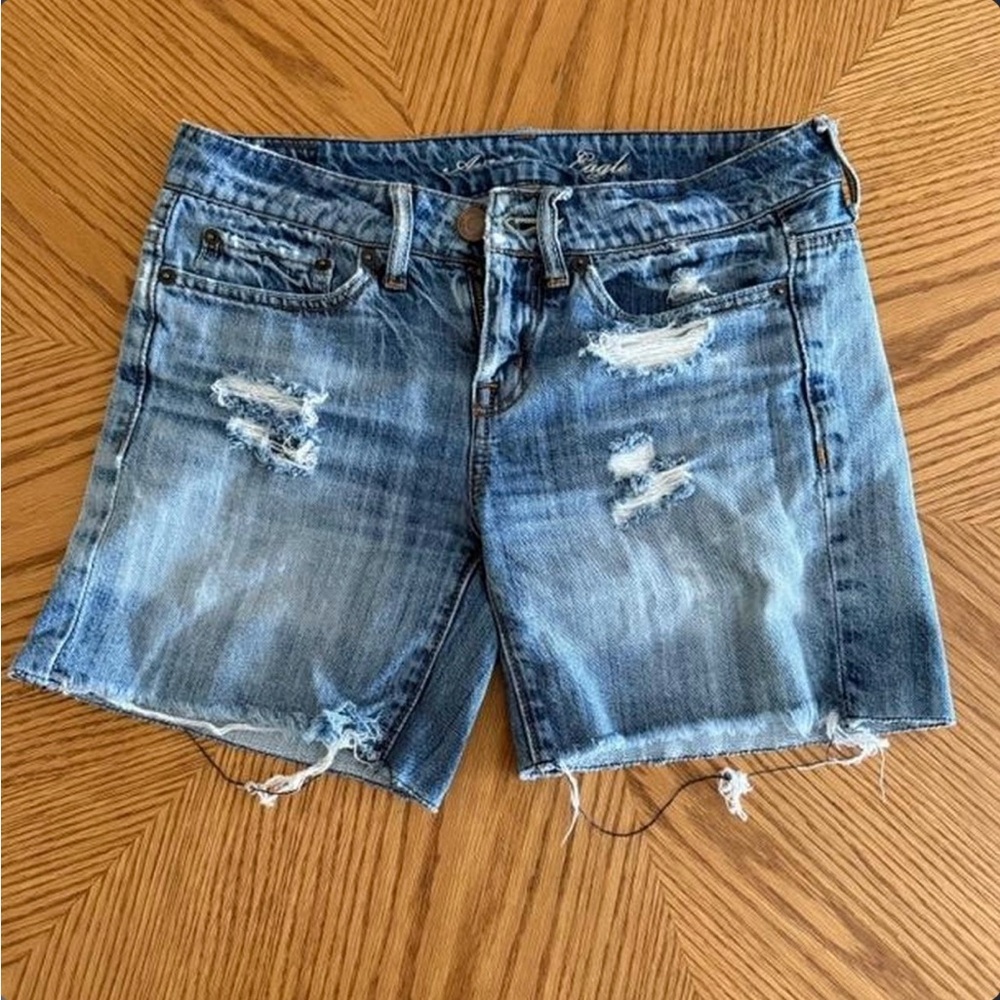 American Eagle Outfitters Light Blue Distressed Denim Shorts